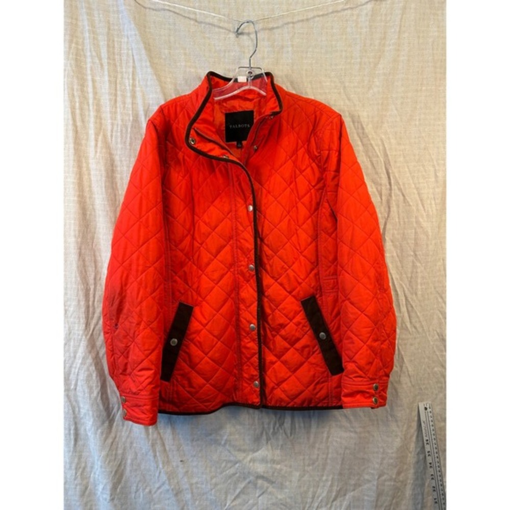 Talbots Orange Quilted Barn Jacket‎ Corduroy Trim Snap Zip Size Large #2070